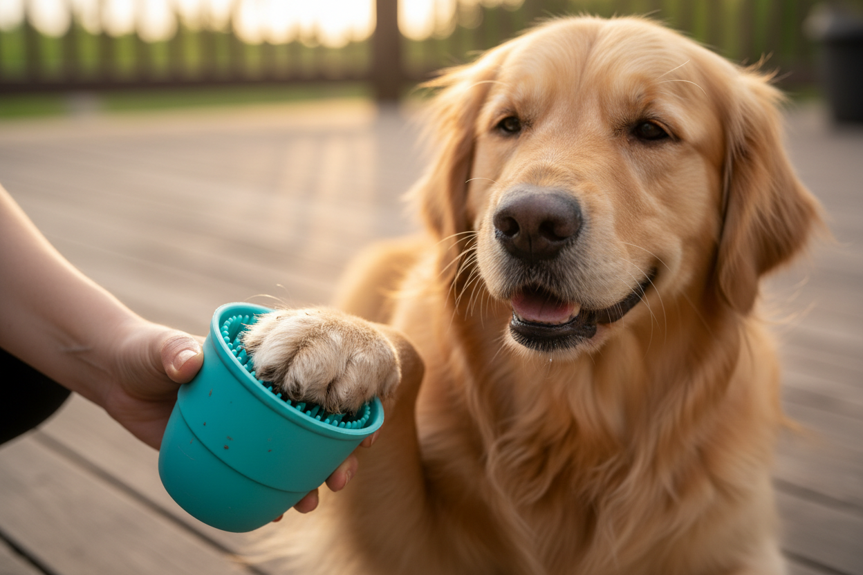 Cane con pulisci zampe
